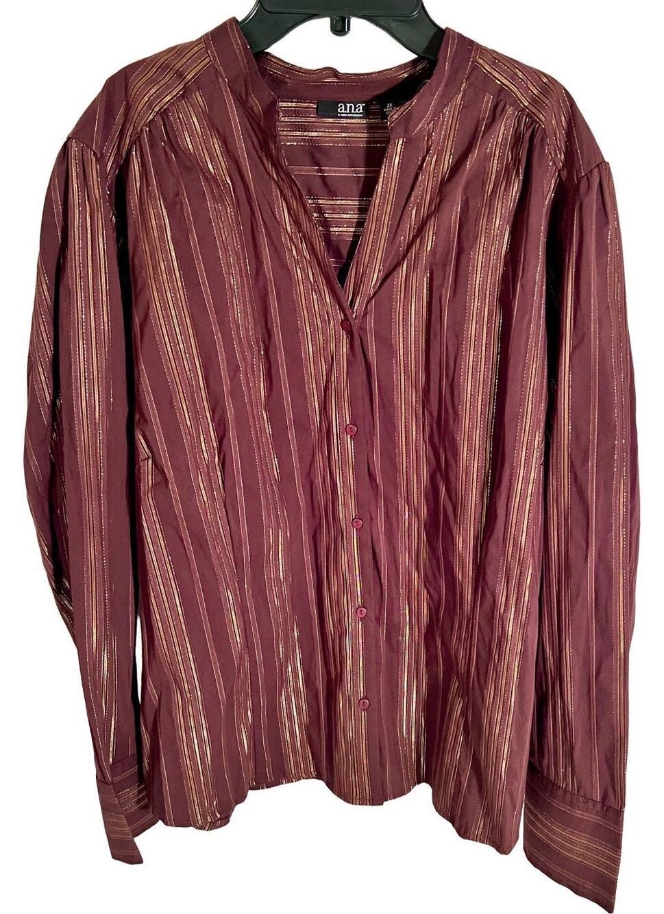 Ana Chocolate Brown and Gold Button Down Blouse BNWT Size 2XL